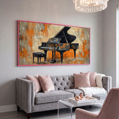 Grand Piano Canvas Print in pink floating frame