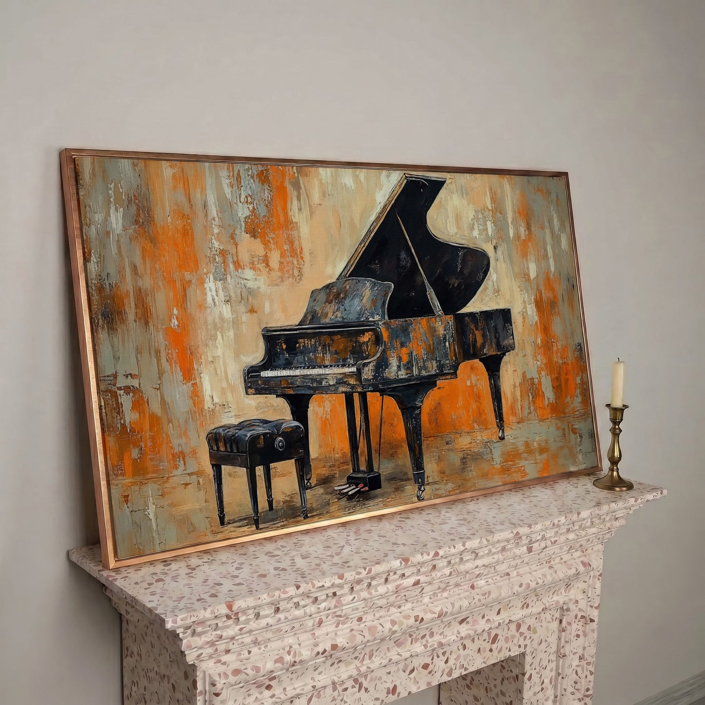 Grand Piano Canvas Print in rose gold floating frame