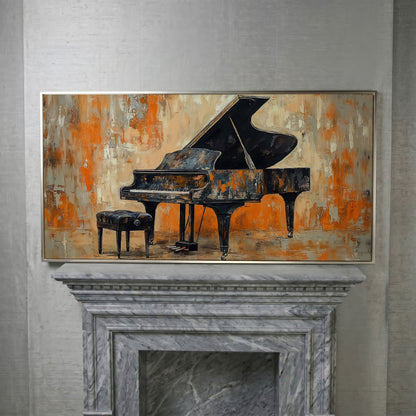 Grand Piano Canvas Print in silver floating frame