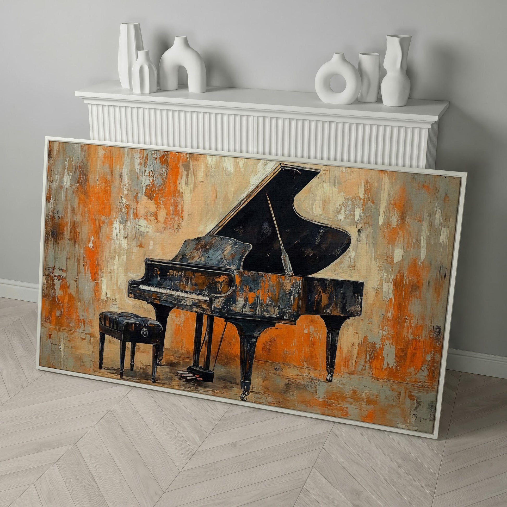 Grand Piano Canvas Print in white floating frame
