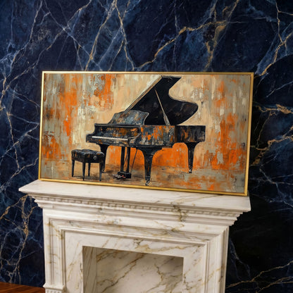 Grand Piano Canvas Print in yellow gold floating frame