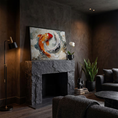 Yin Yang Koi Fish Canvas in black floating frame