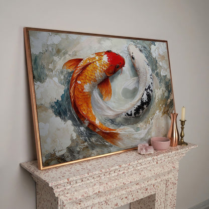Yin Yang Koi Fish Canvas in rose gold floating frame