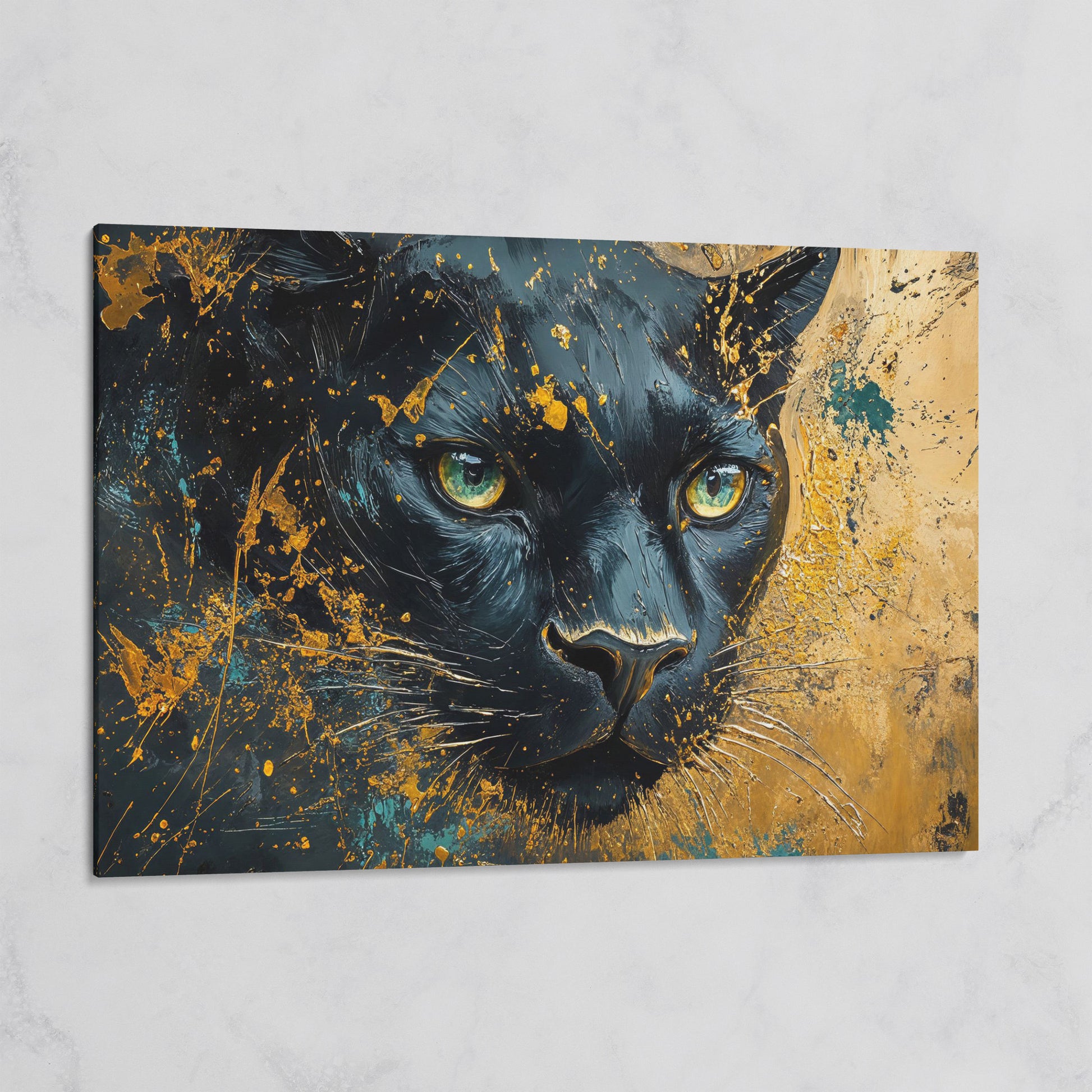 Black Panther Portrait Canvas Print with Modern Abstract on gallery wrap
