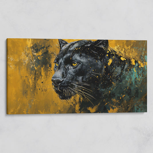 Majestic Panther Canvas Print in Black and Gold on gallery wrap