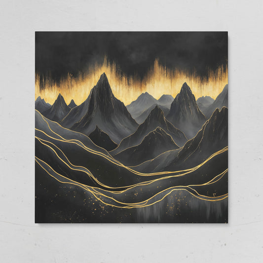 Surreal Mountain Landscape Canvas, Black and Gold on gallery wrap