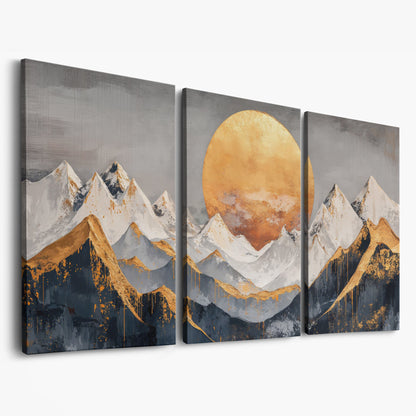 Golden Sun Over Mountains Canvas as 3-panel split version