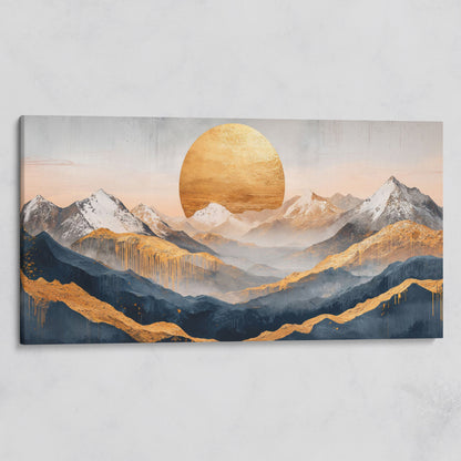 Golden Sun and Mountain Range Abstract Canvas on gallery wrap