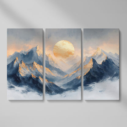 Sunlit Mountain Peaks Canvas as 3-panel split version