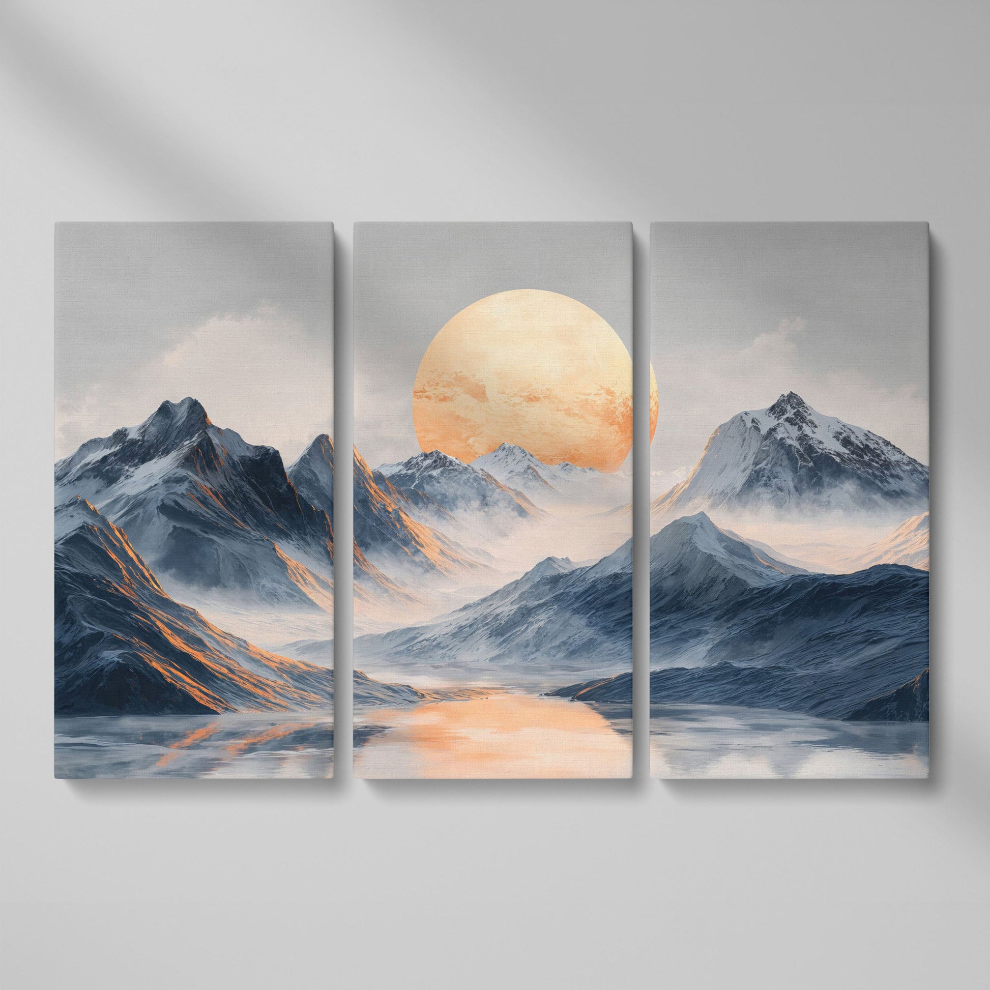 Golden Sun Over Snowy Mountains Canvas Print as 3-panel split version