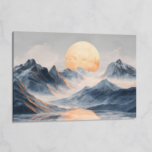 Golden Sun Over Snowy Mountains Canvas Print on gallery wrap