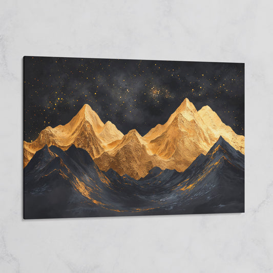 Golden Mountains Under Starry Sky Canvas on gallery wrap