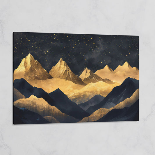Night Mountain Landscape Canvas with Starry Sky on gallery wrap