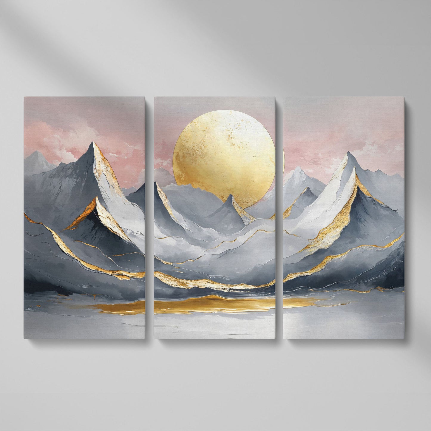 Golden Sun and Mountain Peaks Canvas Print as 3-panel split version