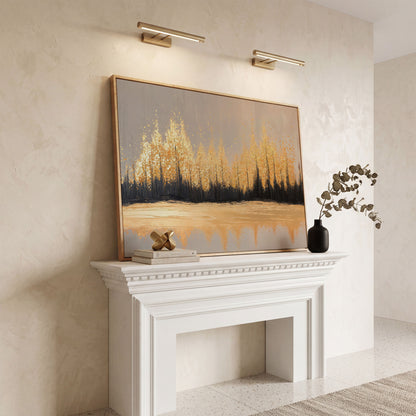 Golden Autumn Forest with Water Reflection Canvas Wall Art in white oak floating frame