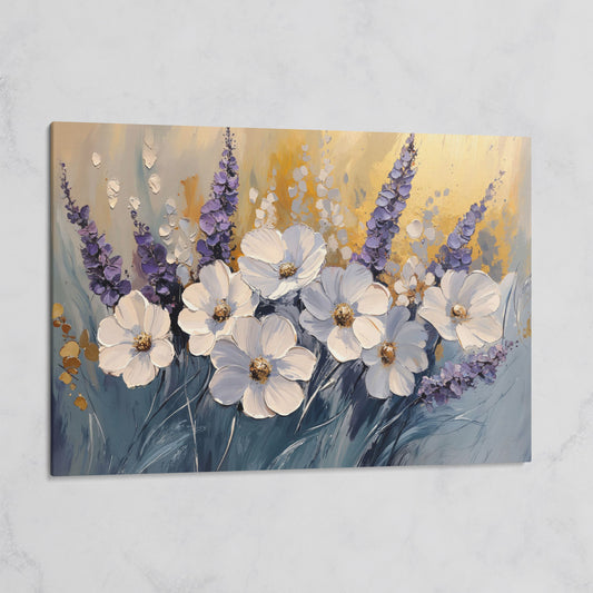 Abstract White and Purple Flowers Canvas on gallery wrap