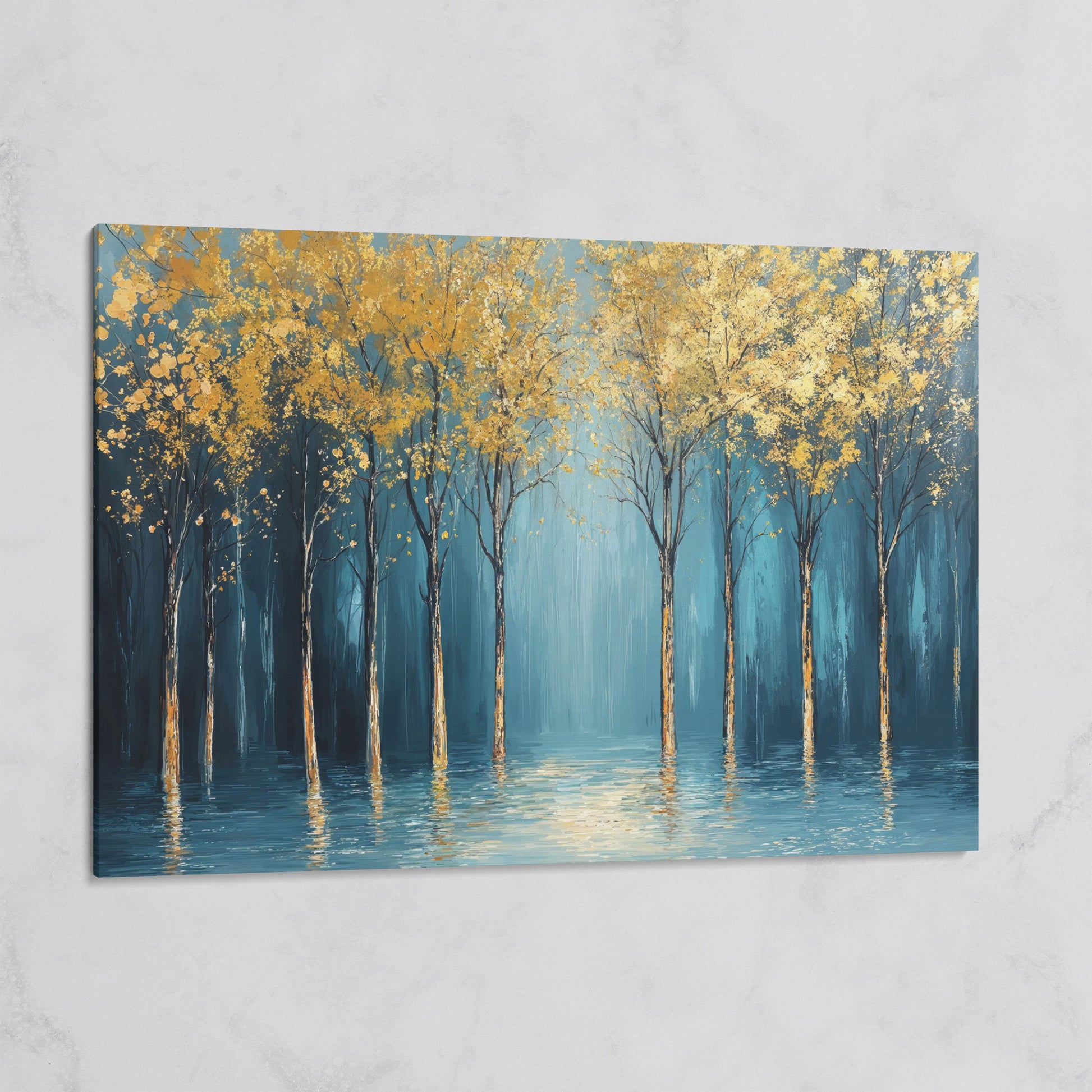 Golden Trees Abstract Forest Canvas on gallery wrap
