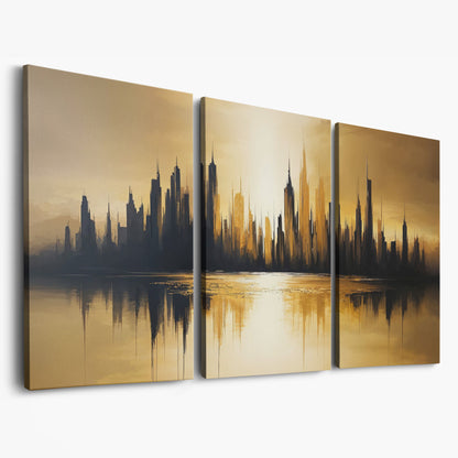 Urban Reflection Cityscape Canvas as 3-panel split version