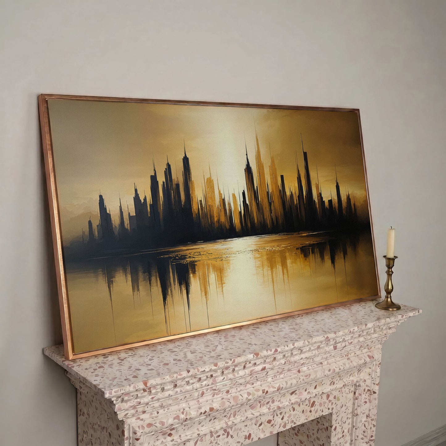 Urban Reflection Cityscape Canvas in rose gold floating frame