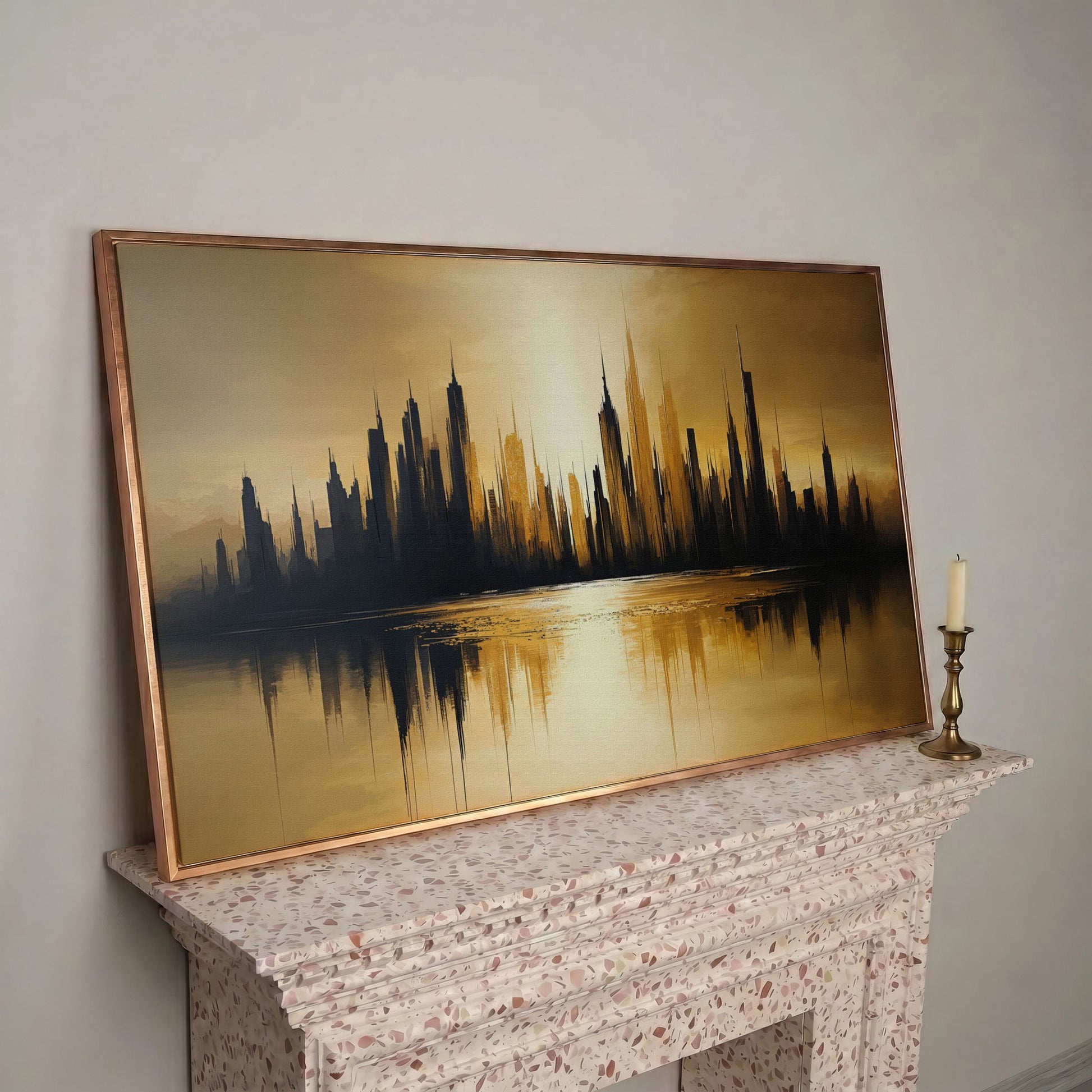 Urban Reflection Cityscape Canvas in rose gold floating frame