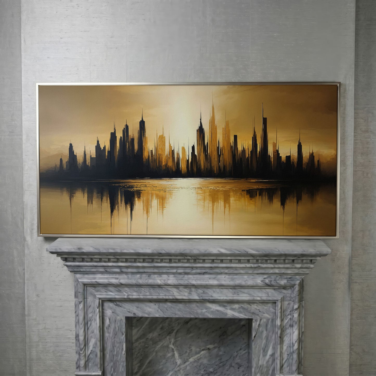 Urban Reflection Cityscape Canvas in silver floating frame