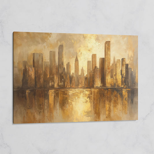 Golden City Skyline Canvas Print Modern Urban Art on gallery wrap