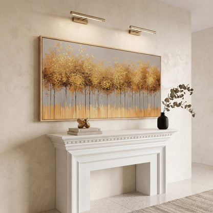 Golden Leaves Tree Forest Canvas in white oak floating frame