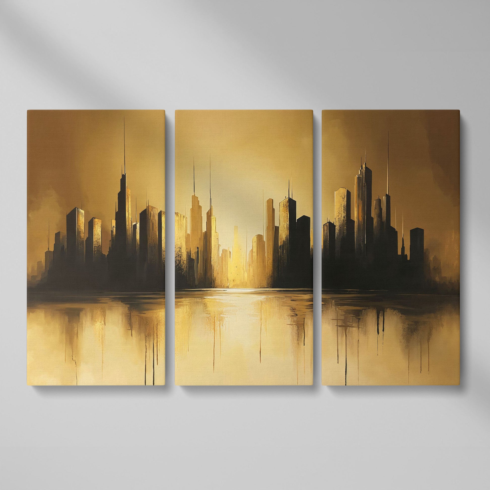 Golden Cityscape Urban Landscape Canvas as 3-panel split version