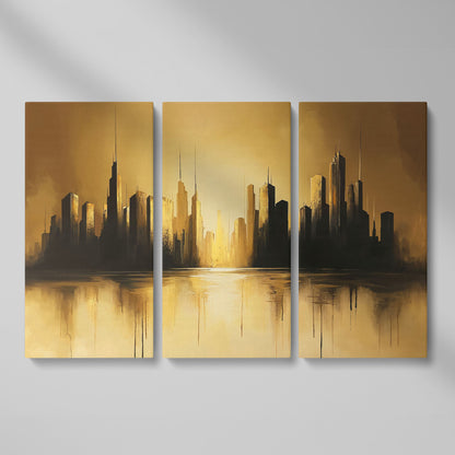 Golden Cityscape Urban Landscape Canvas as 3-panel split version
