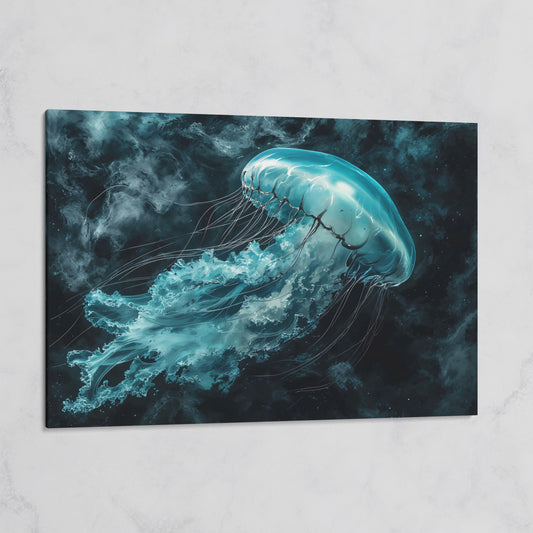 Jellyfish Canvas Print. Abstract Teal Marine Wall Art on gallery wrap