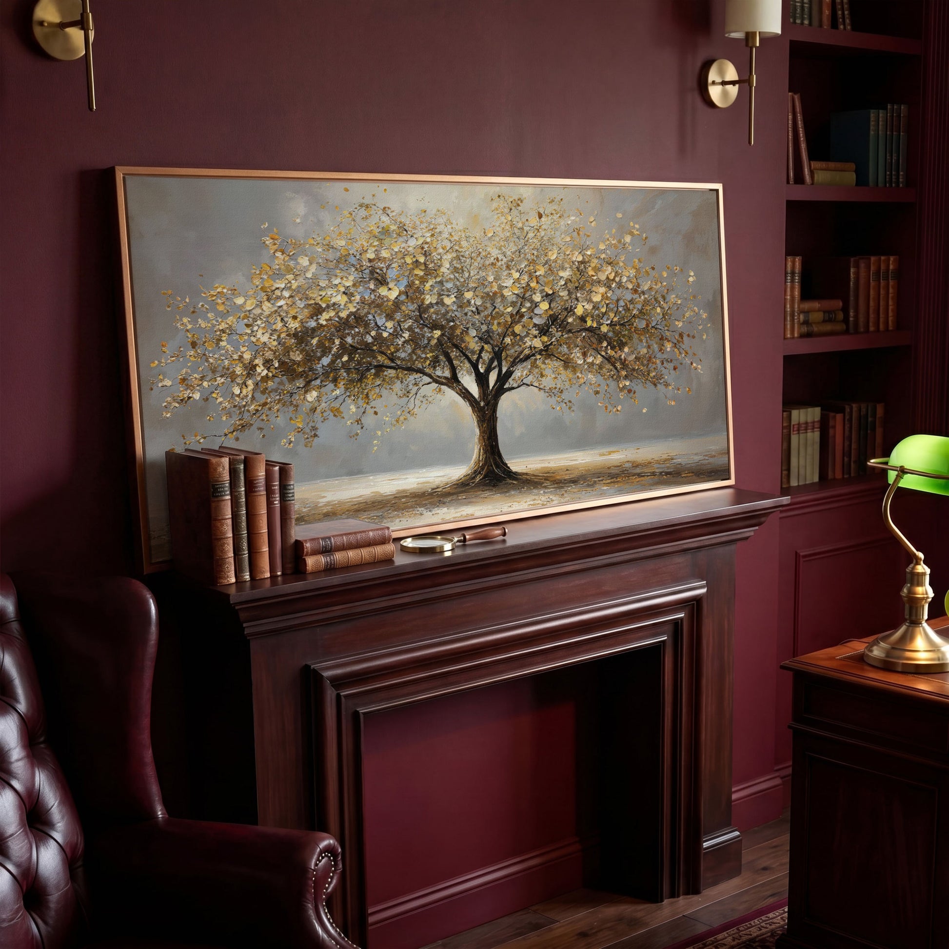 Autumn Tree of Life Canvas in antique gold floating frame