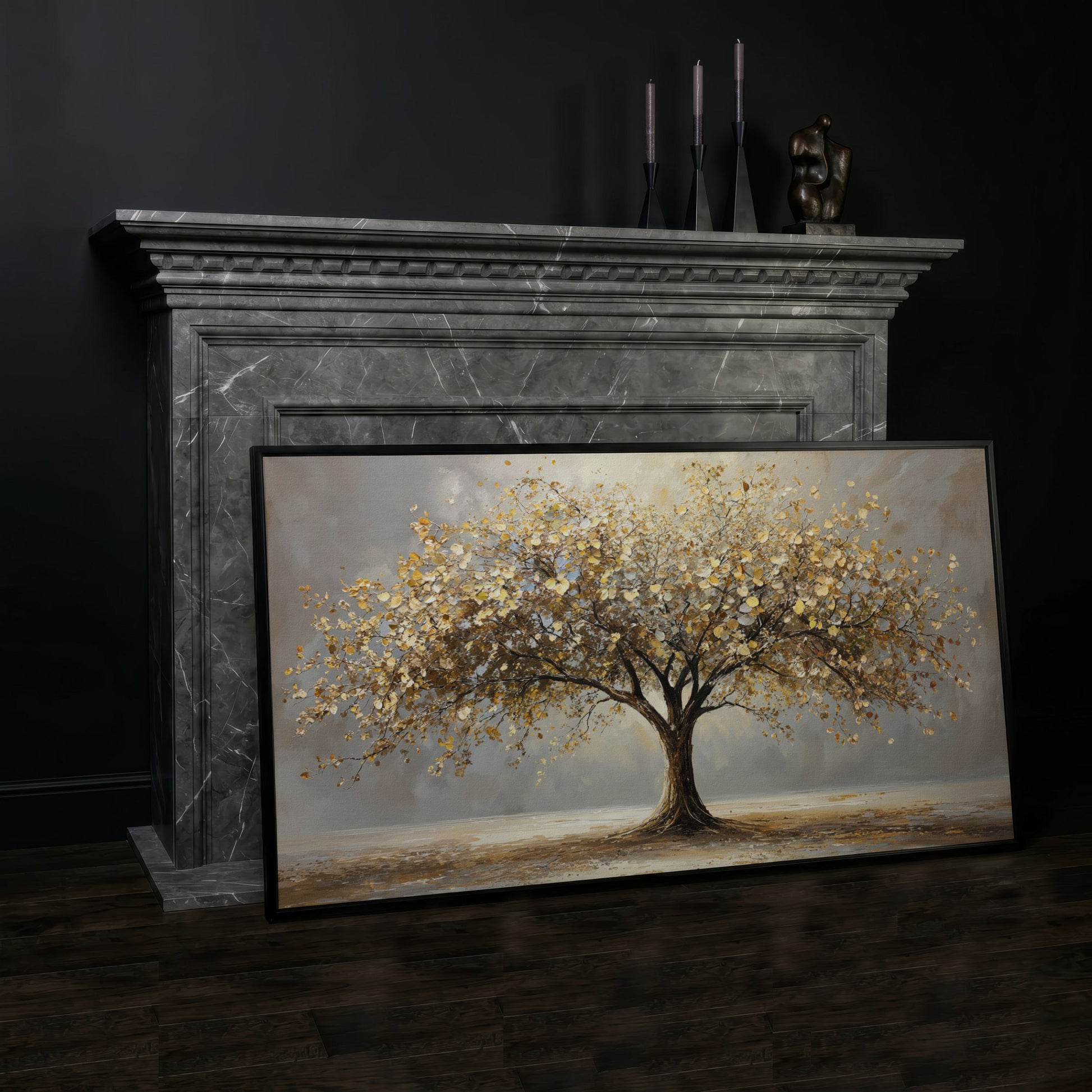 Autumn Tree of Life Canvas in black floating frame