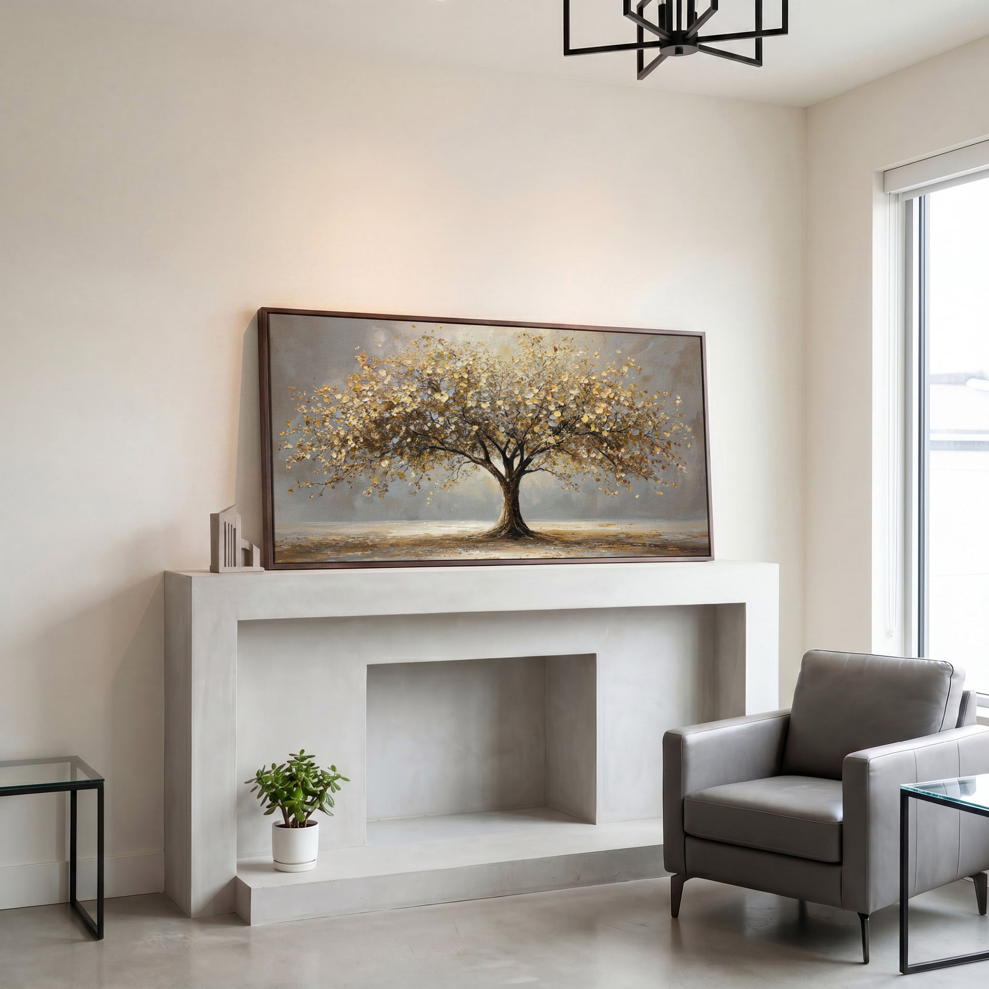 Autumn Tree of Life Canvas in dark walnut floating frame