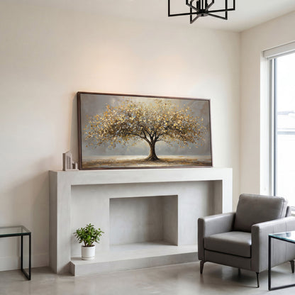 Autumn Tree of Life Canvas in dark walnut floating frame