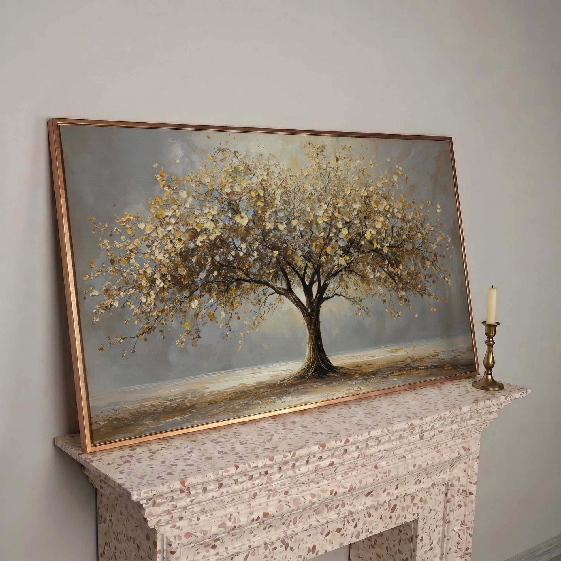 Autumn Tree of Life Canvas in rose gold floating frame