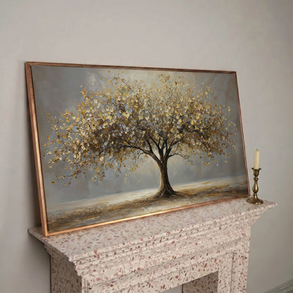 Autumn Tree of Life Canvas in rose gold floating frame