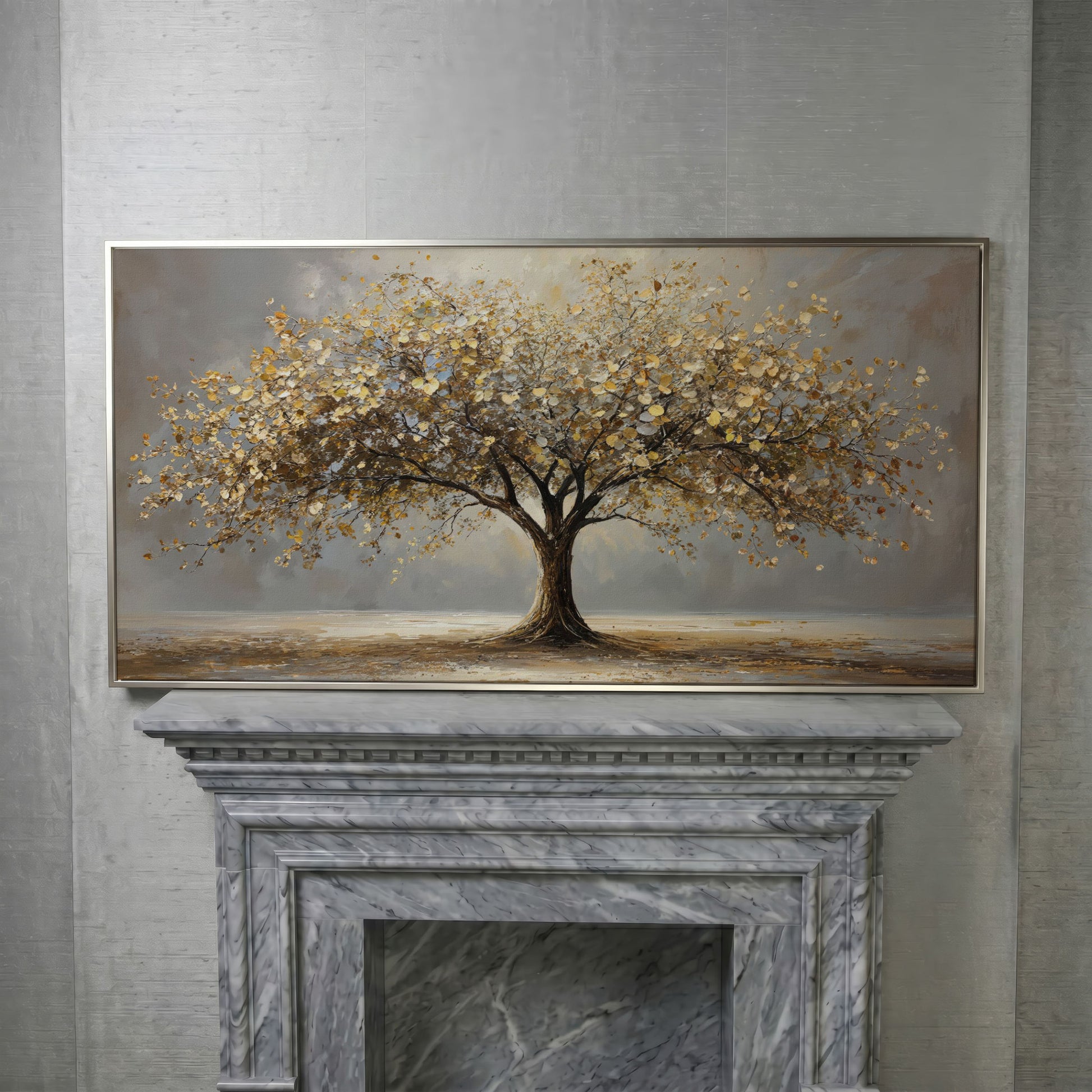 Autumn Tree of Life Canvas in silver floating frame