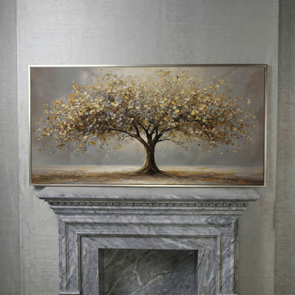 Autumn Tree of Life Canvas in silver floating frame