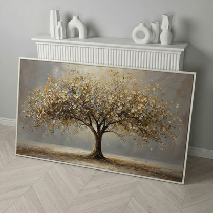 Autumn Tree of Life Canvas in white floating frame