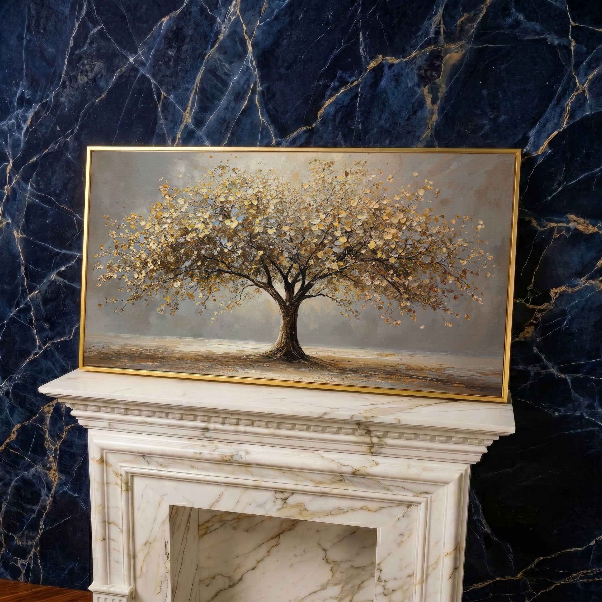 Autumn Tree of Life Canvas in yellow gold floating frame