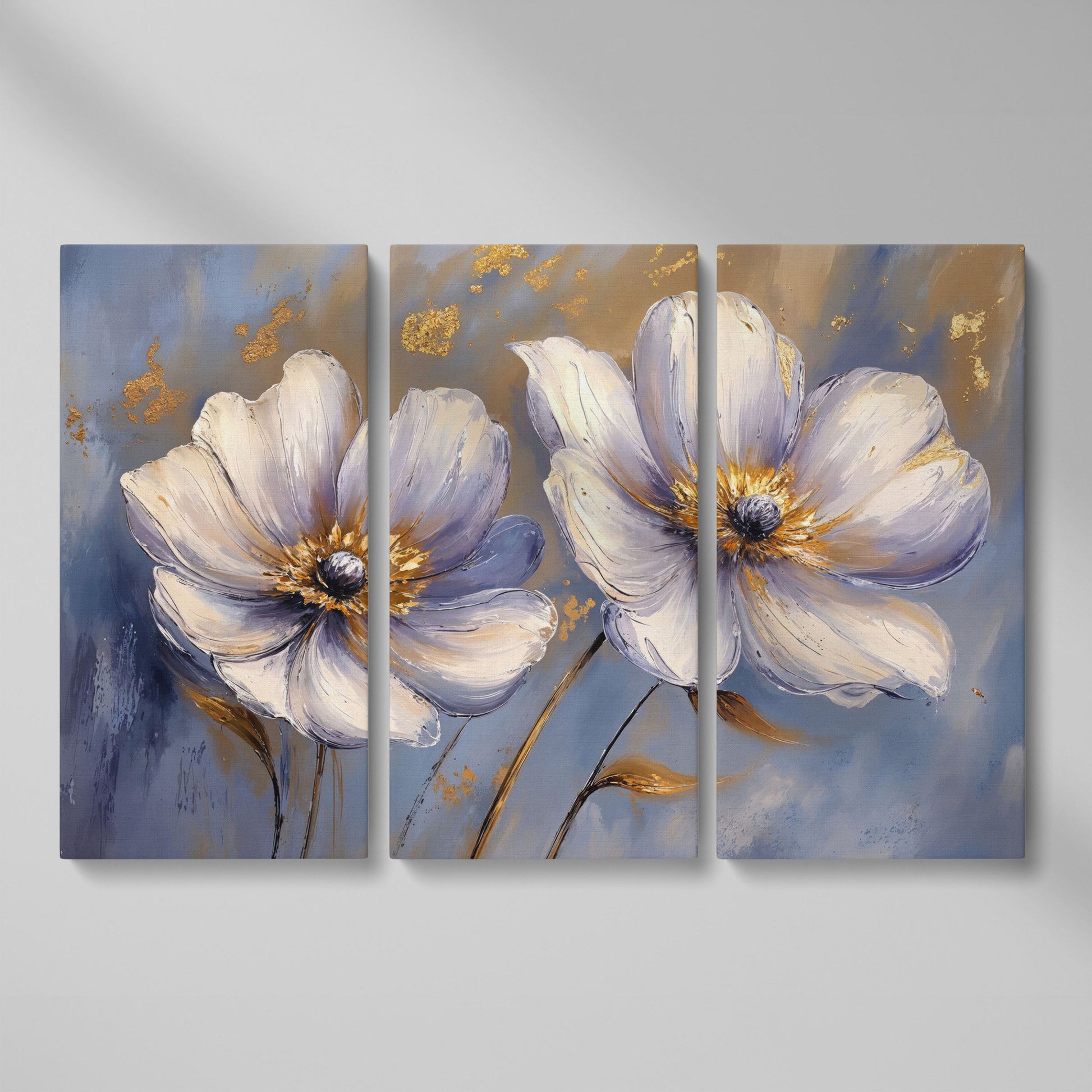 Abstract White and Purple Flower Canvas as 3-panel split version