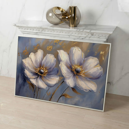 Abstract White and Purple Flower Canvas in white floating frame