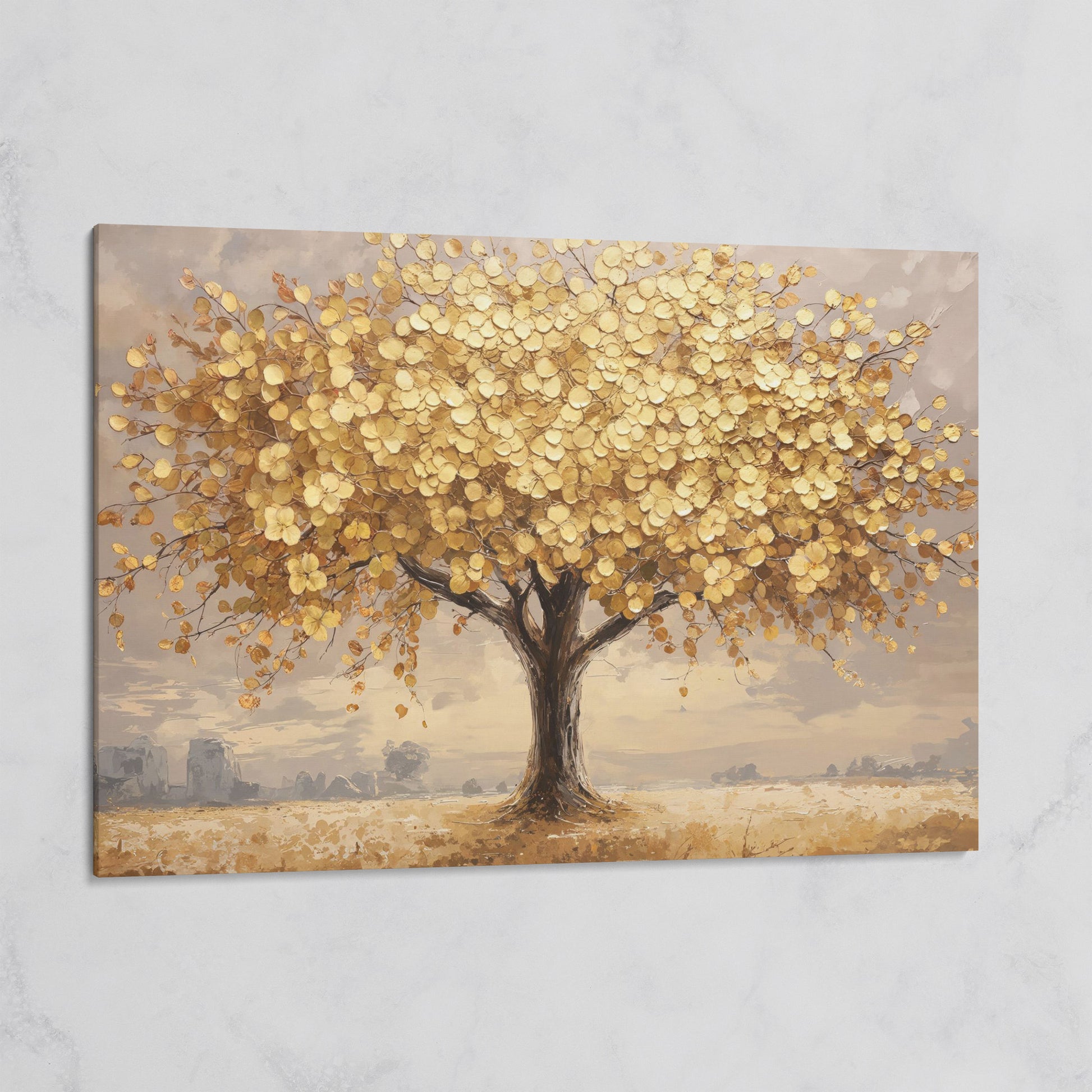 Gold Leaf Tree Canvas Print, Impressionist Landscape on gallery wrap