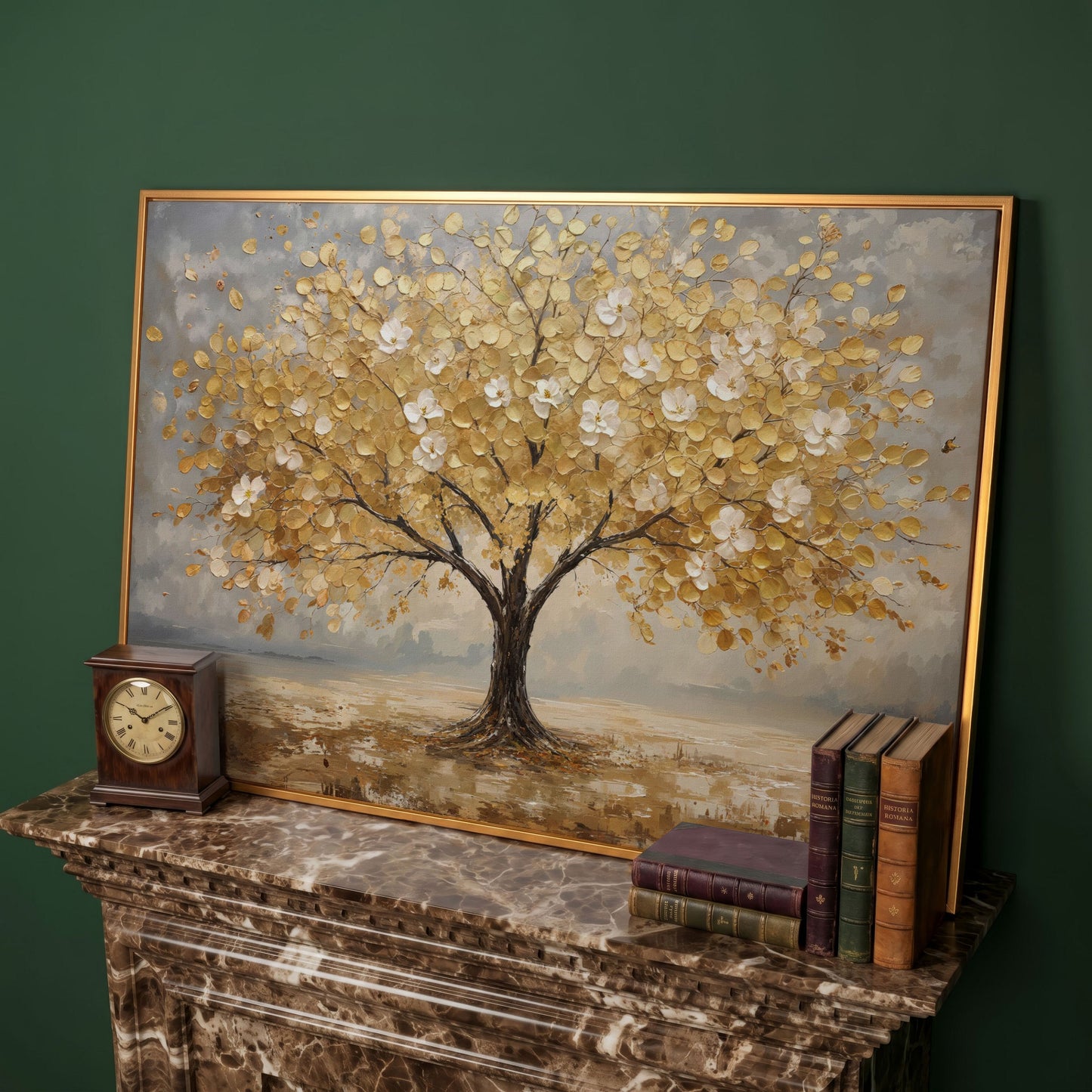 Golden Tree with Mirrored Blossoms Canvas in antique gold floating frame
