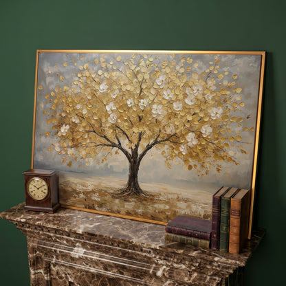 Golden Tree with Mirrored Blossoms Canvas in antique gold floating frame