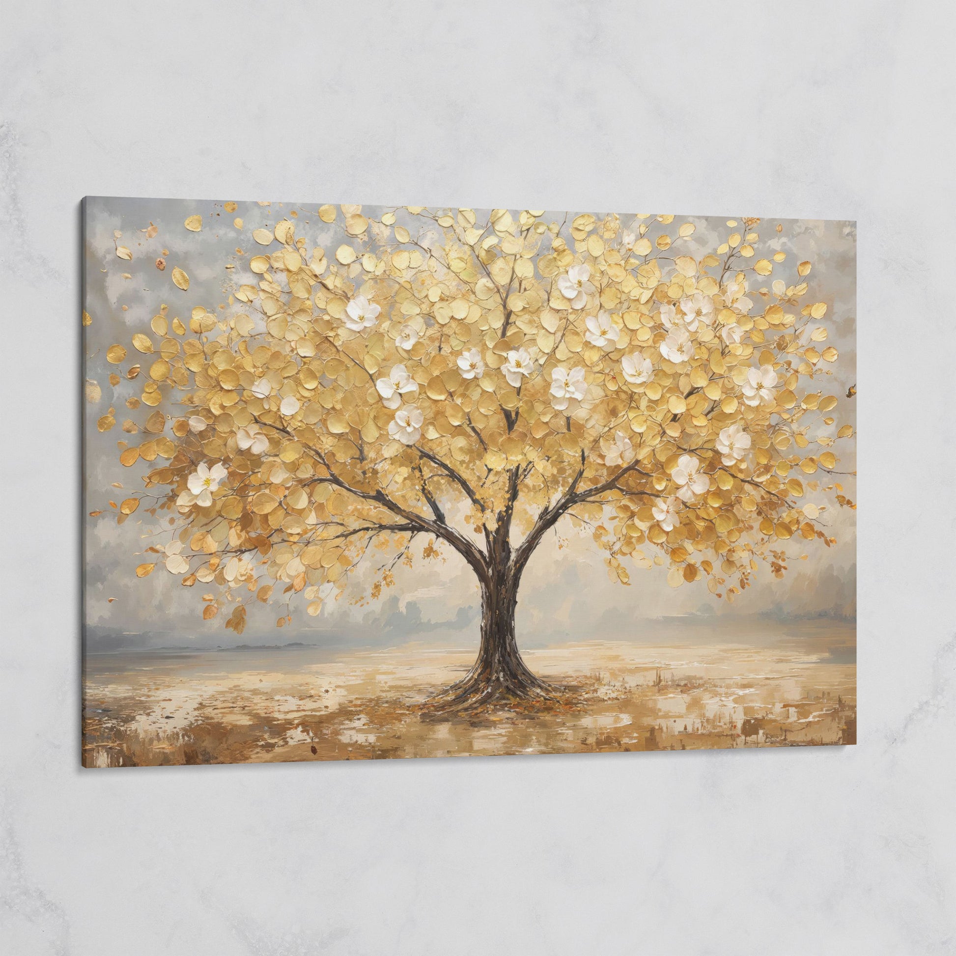 Golden Tree with Mirrored Blossoms Canvas on gallery wrap