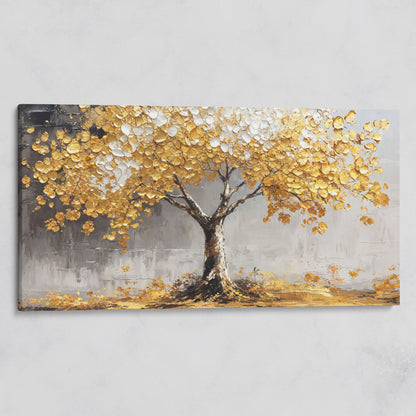 Golden and White Leaves Tree Canvas on gallery wrap