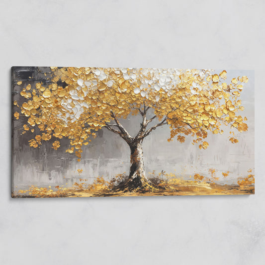 Golden and White Leaves Tree Canvas on gallery wrap
