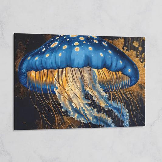 Blue Jellyfish Canvas Print Wall Art on gallery wrap