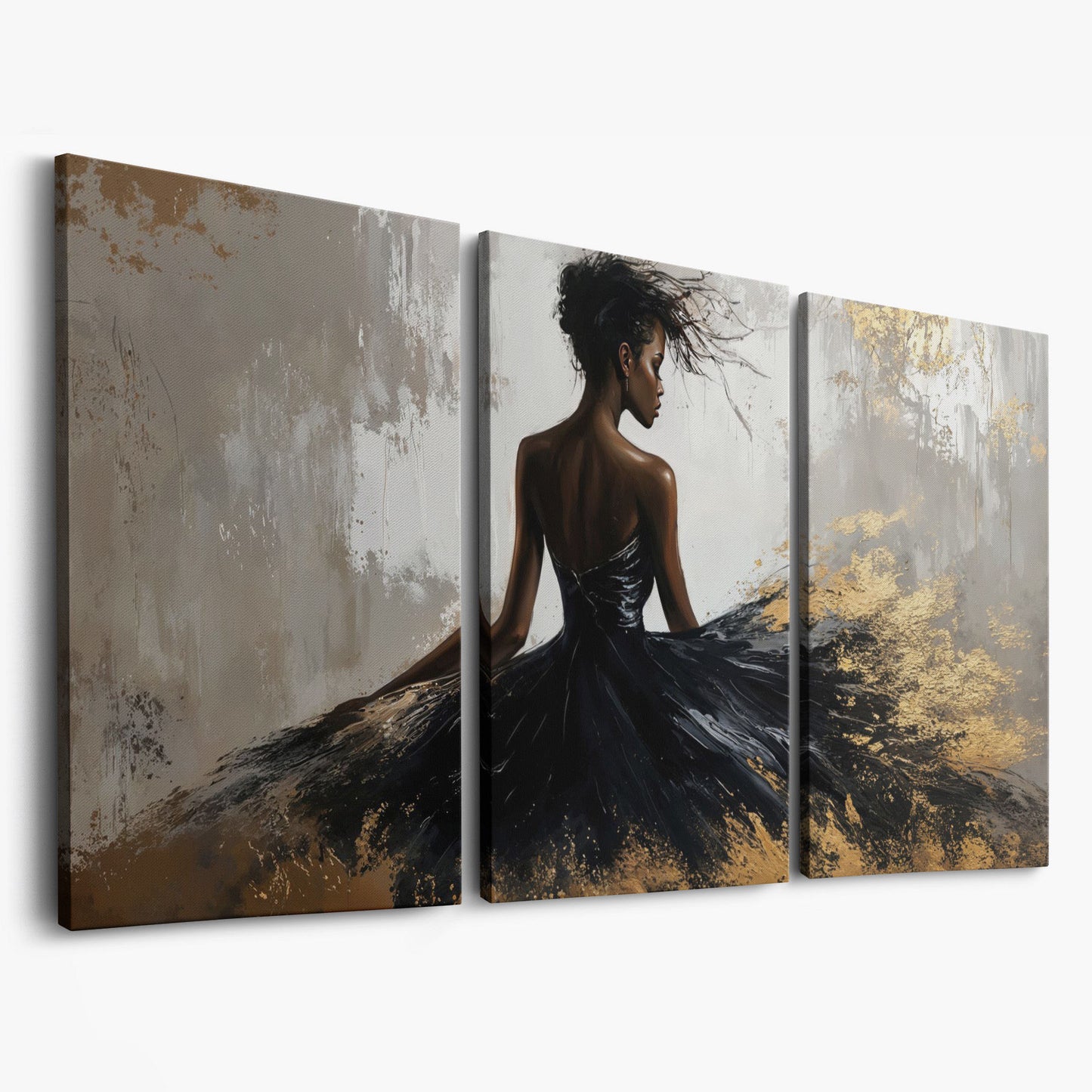 Woman in Black Dress Canvas Print as 3-panel split version